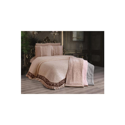 Firuze French Guipure Blanket Set Cappucino