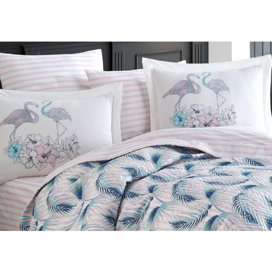 Florina Turquoise/Turquoise Quilted Double Duvet Cover Set