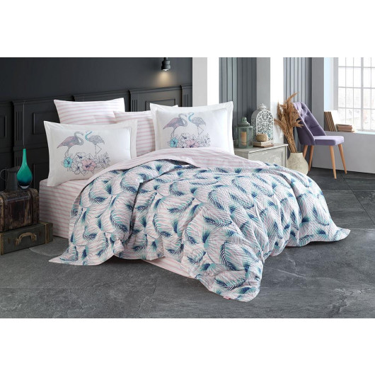 Florina Turquoise/Turquoise Single Quilt Cover Set