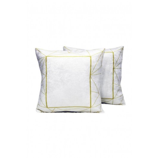 غطاء وسادة من قطعتين من القماش المخملي لون كريمي-ذهبي Frame