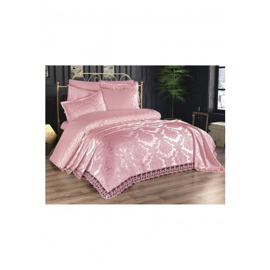 Belinda 7 Piece French Lace Wedding Bedding Set Powder/Light Pink