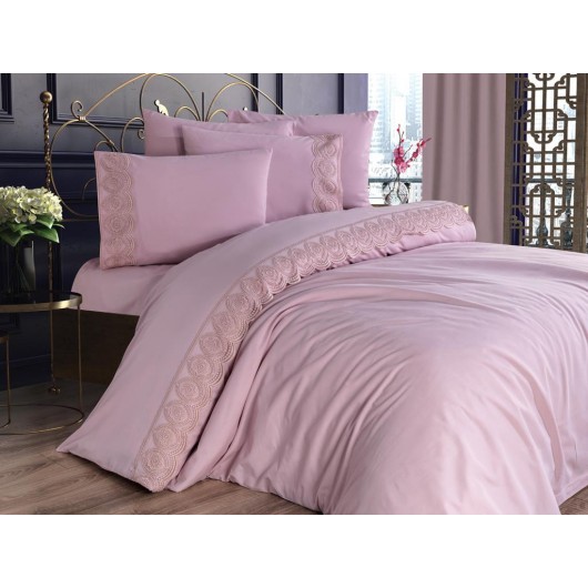 French Lace Duvet Cover Set In Ceylin Pink/Powder