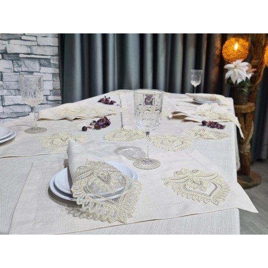 French Lace Handcrafted Beta 34 Piece Placemat Cappucino