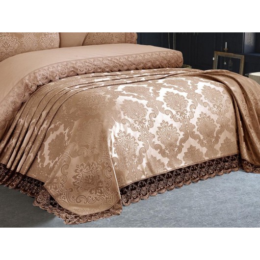 7 Piece French Lace Wedding Bedding Set Cappuccino Kure