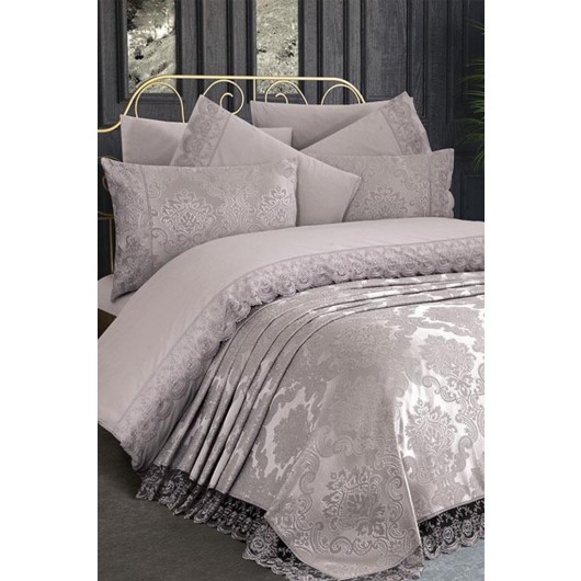 7 Pieces French Lace Bridal Bedding Set Gray Kure