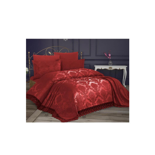 Claret Red/Burgundy Kure French Lace 2 Piece Bedspread/Single Bedding Set
