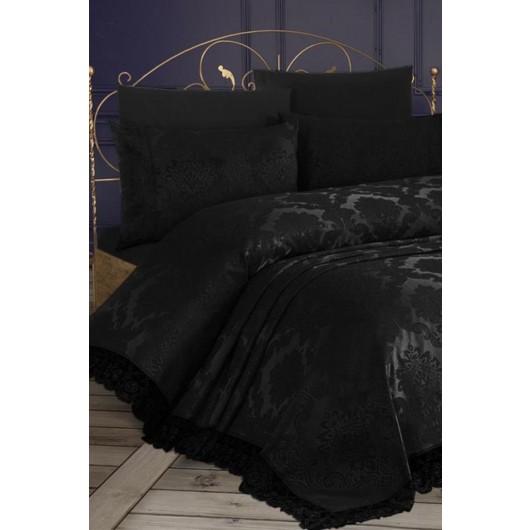 Black Kure 2-Piece French Lace Single Bedspread/Mattress Set