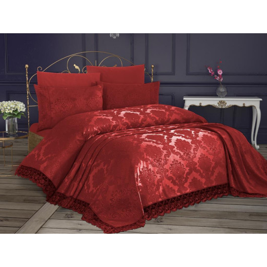 مفرش سرير من الدانتيل الفرنسي اللون خمري