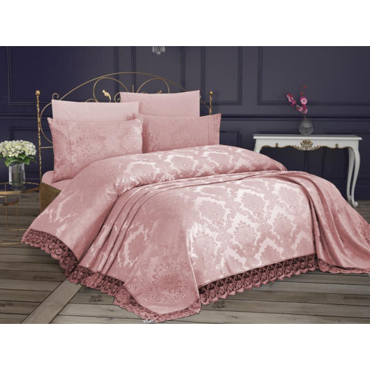 French Lace Bedspread In Powder/Light Pink Kure