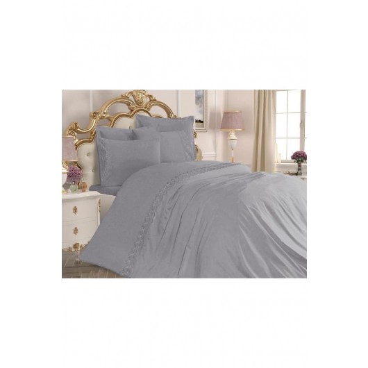 Gray French Lace Duvet Cover Set