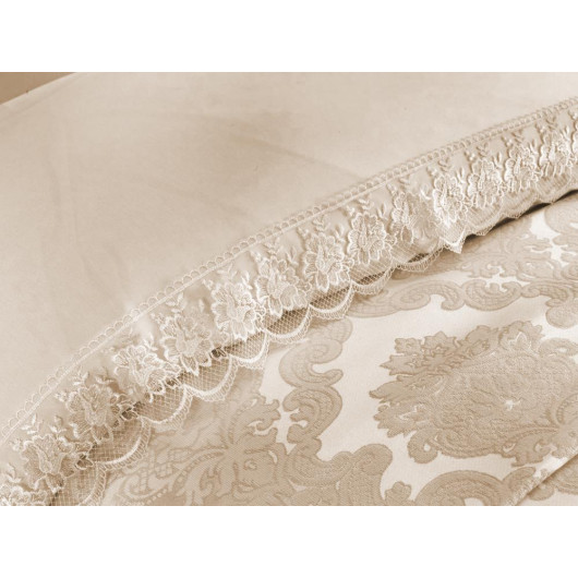 Lalezar Cappuccino 7 Piece French Lace Bridal Bedding Set
