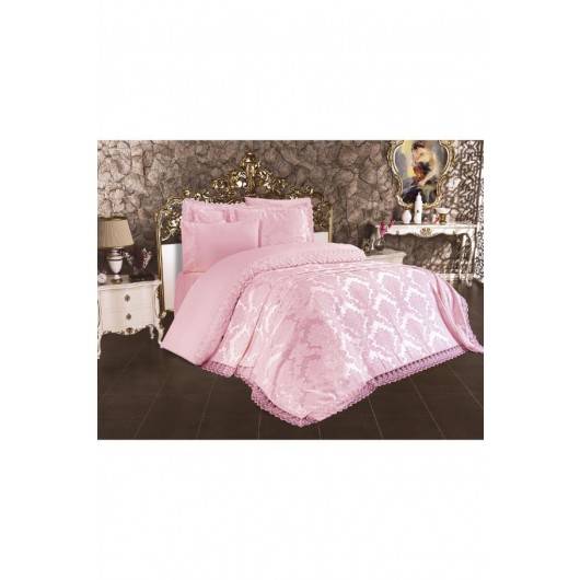 Lalezar 7 Piece French Lace Wedding Bedding Set Powder/Light Pink