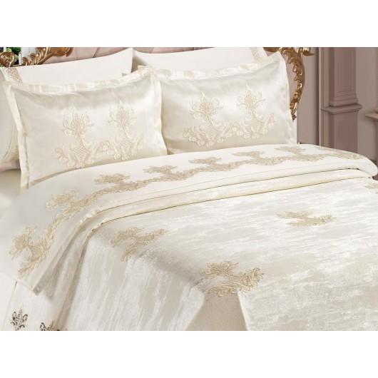 Masal 7Pcs French Lace Bridal Bedding Set