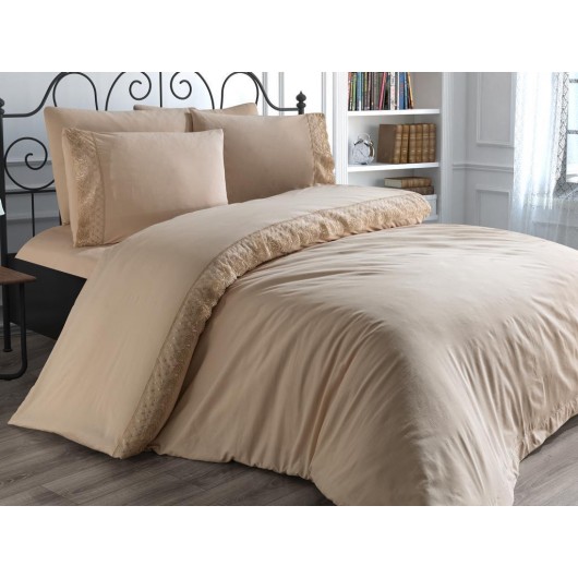 Suzan Cappuccino French Lace Duvet Cover Set