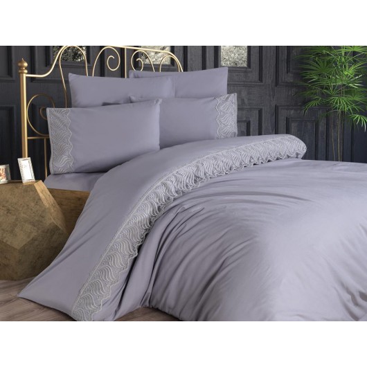 Gray Wave French Lace Duvet Cover Set
