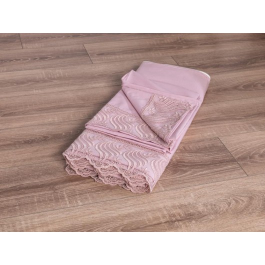 French Lace Duvet Cover Set In Powder/Light Pink Wave