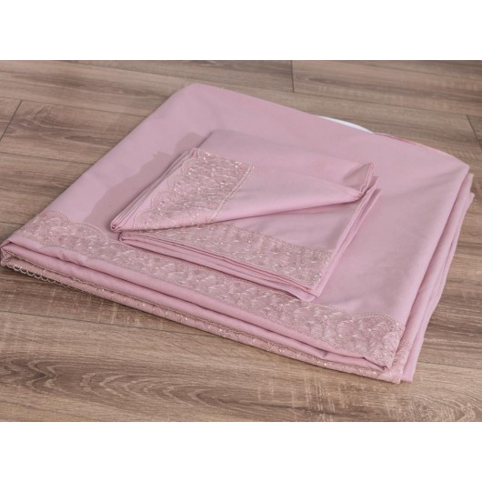 French Lace Duvet Cover Set In Powder/Yonca Light Pink