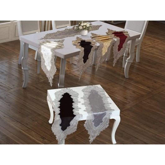 French Velvet And Guipure Tablecloth - 8 Colors Ada