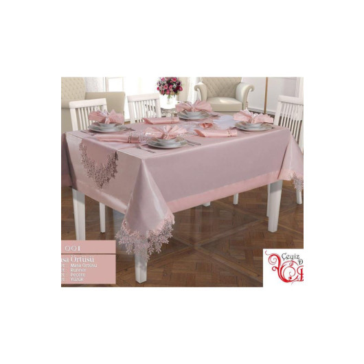 French Guipure Angel Table Cloth Set 26 Pieces Powder