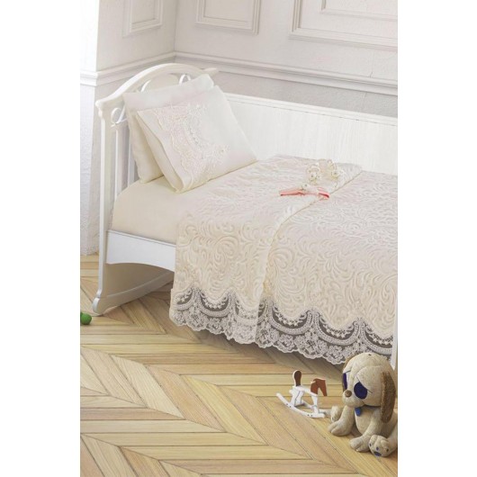 French Guipure Baby Blanket Set Cream