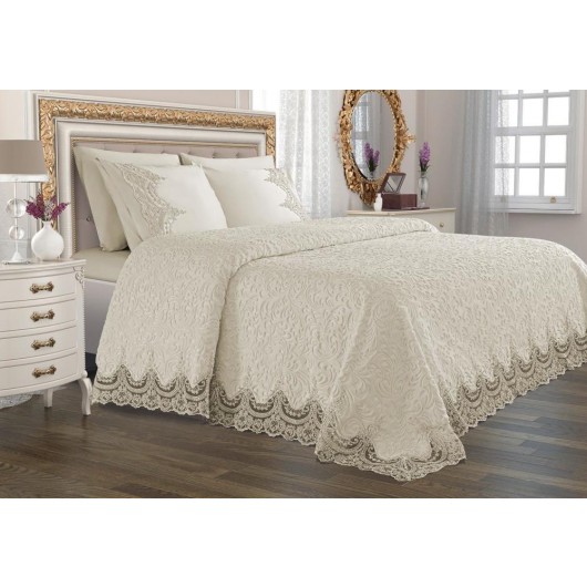 French Guipure Dowry Blanket Set Arus Cream