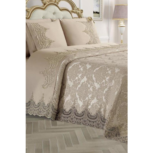7-Piece Wedding Comforter Set, Beige Color