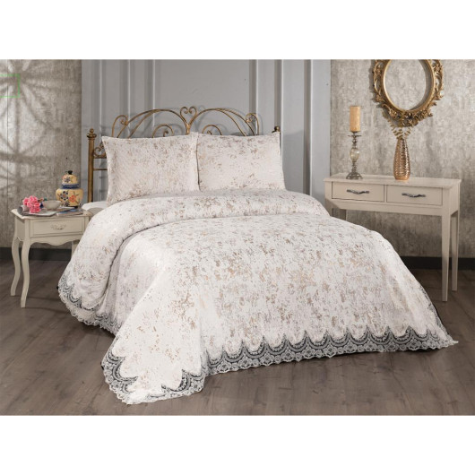 French Guipure Dowry Bedspread Bulut Cappucino