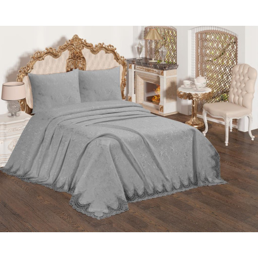 French Guipure Dowry Bedspread Cloud Gray