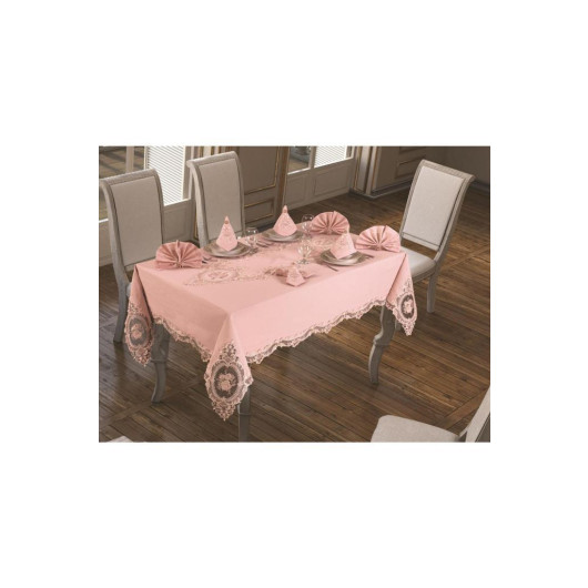 French Guipure 18-Piece Luxury Table Runner Set In Powder Color