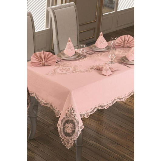 French Guipure 18-Piece Luxury Table Runner Set In Powder Color