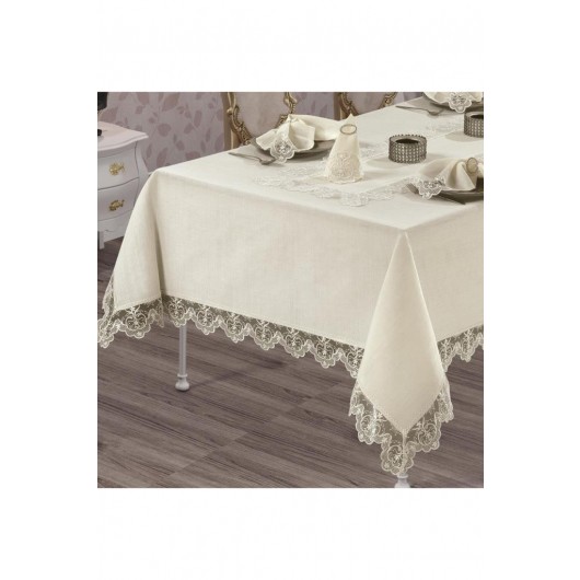 26-Piece Fulya French Guipure And Lace Dinner Cover/Natural Set