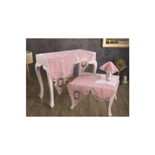 5-Piece French Velvet Jupiter Bedspread Set For Living Room, Powder/Light Pink Elit