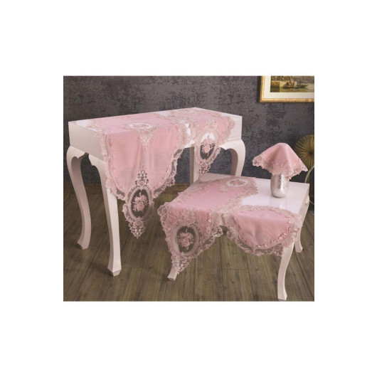 5-Piece French Velvet Jupiter Bedspread Set For Living Room, Powder/Light Pink Elit