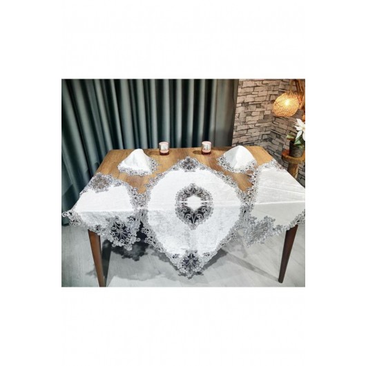 A Tablecloth Set For A Living Room In The Form Of A Butterfly, 5 Pieces, Silver Color
