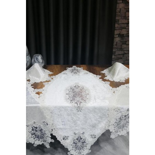 Butterfly 5-Piece Living Room Tablecloth Set, Cream Color