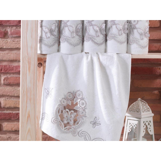 Cream Butterfly French Guipure Bamboo Towel