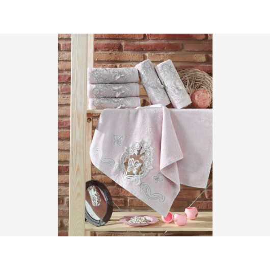 Bamboo French Guipure Butterfly Towel In Powder/Light Pink