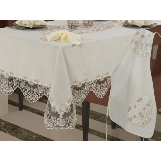 Kumsal 17 Pieces Guipure And French Lace Kitchen Linen Set