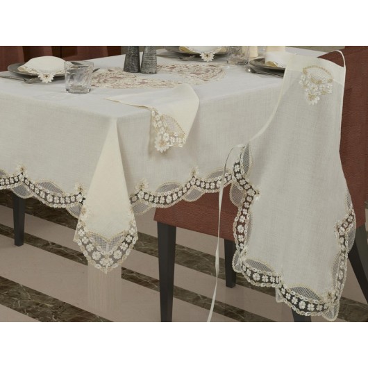 Gobier French Lace 17 Piece Dining Tablecloth Set