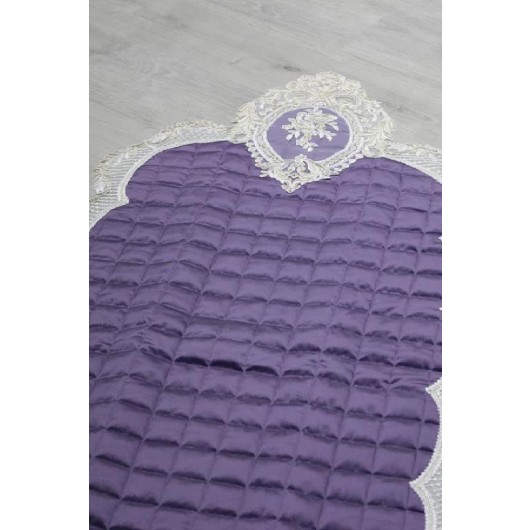 A Velvet Prayer Rug Lined With Lace, The Color Is Mauve, Revealing