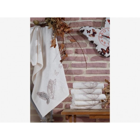 Cream Gonca Embroidered French Guipure And Bamboo Towel