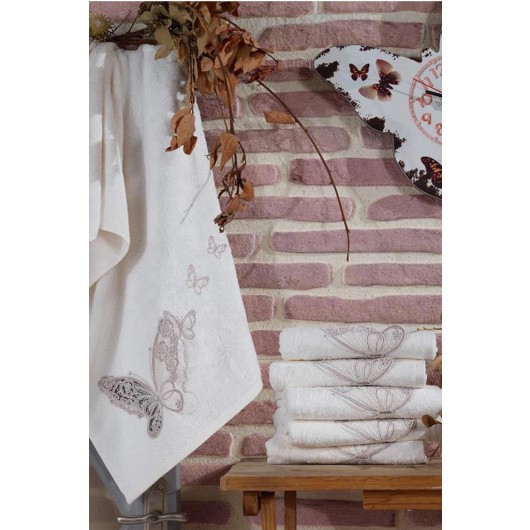 Cream Gonca Embroidered French Guipure And Bamboo Towel