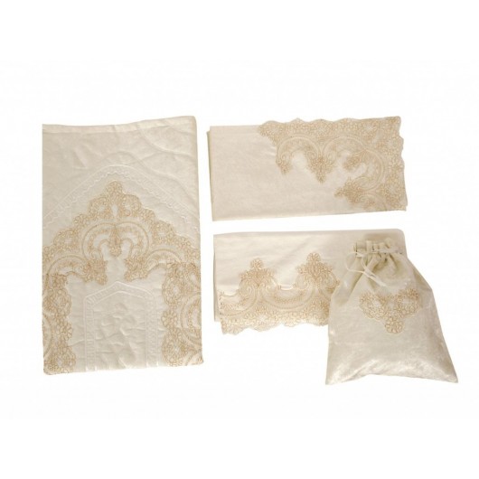 French Velvet Guipure Fabric Set With Ottoman Design In Golden Color
