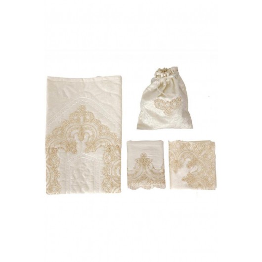 French Velvet Guipure Fabric Set With Ottoman Design In Golden Color