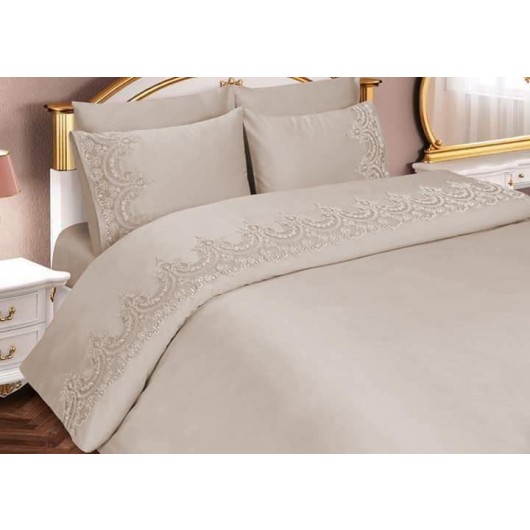 French Guipure Sultans Duvet Cover Set Cappucino