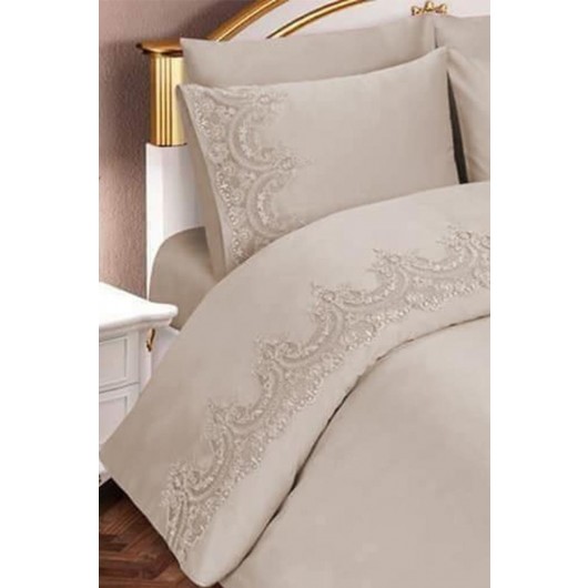 French Guipure Sultans Duvet Cover Set Cappucino