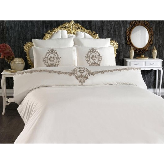 Cream Colored French Lace Double Duvet Cover Set