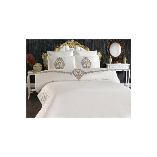 Cream Colored French Lace Double Duvet Cover Set