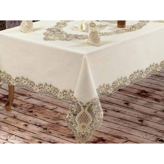 Venüs French Lace And Guipure Tablecloth Set - 25 Pieces