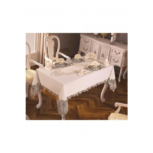 Velvet Tablecloth 160X220 Cm, Cream Color